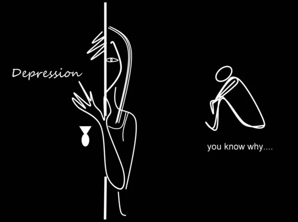 Depresszió Egyedül Ember Egyedül Fekete Fehér Kép Illusztráció Háttér Stock Kép