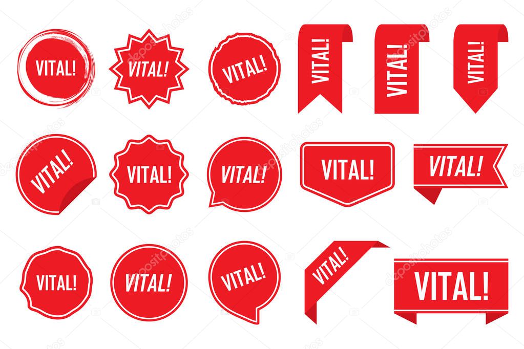 Vital tag set in red. Vector illustration.