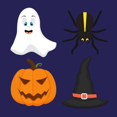 Cadılar Bayramı simgeler ve amblemler düz bir tasarım. Vektör çizim.