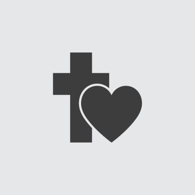 Çapraz ve simge siyah gri bir arka plan üzerinde kalp. Vektör çizim.