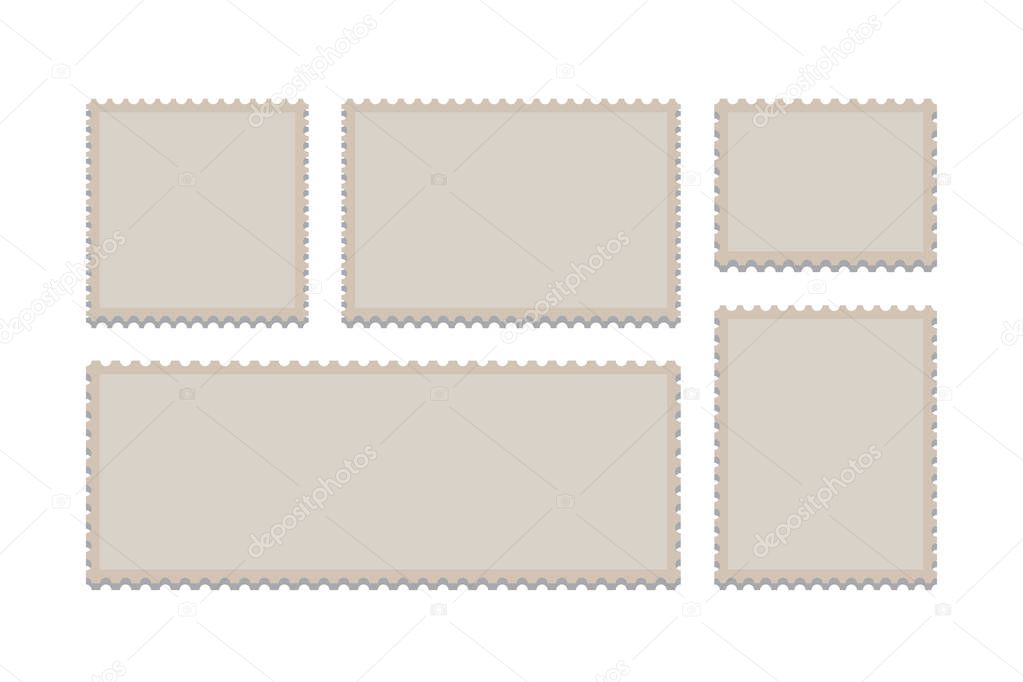 Blank Postage Stamps Frames Set isolated on background. Vector illustration. Eps 10.