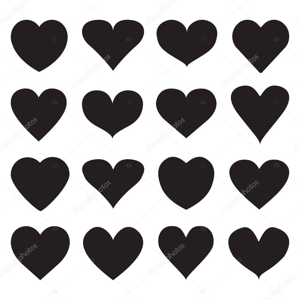 Set of different shape heart icons for design.