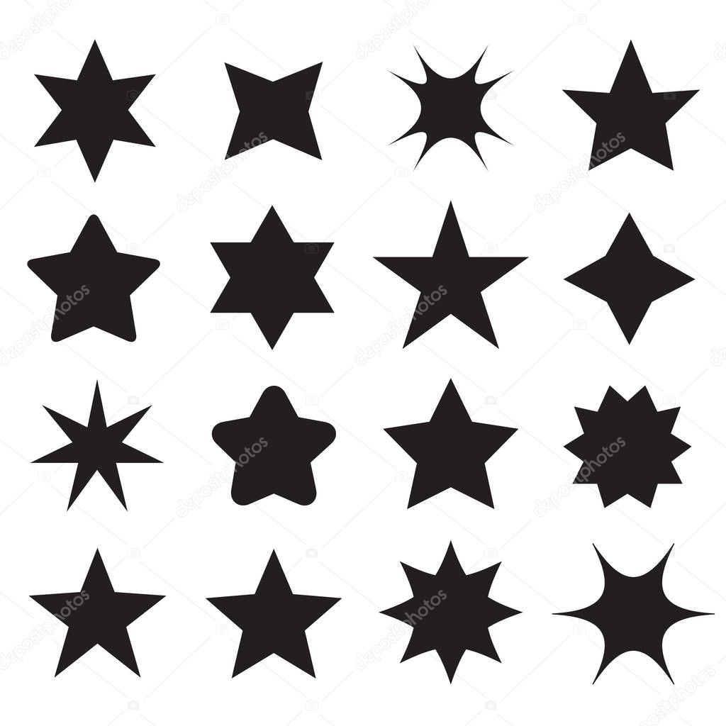 Set of different shape stars icons for design.