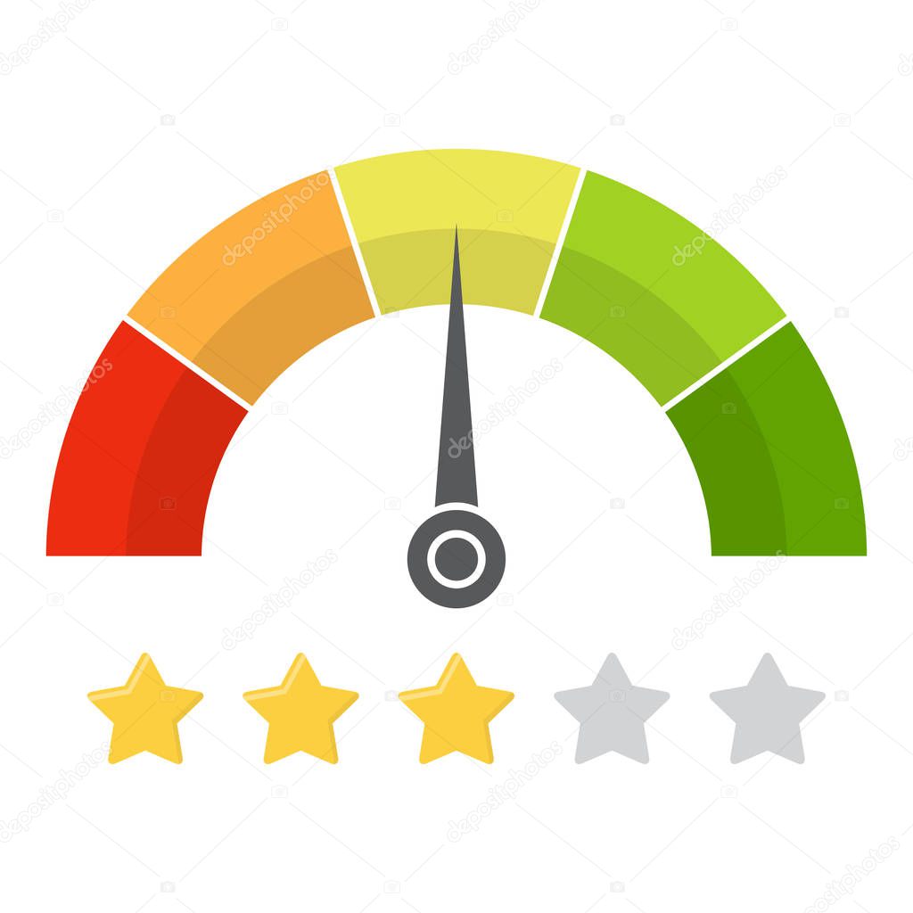Customer satisfaction meter with star rating. Vector illustration.