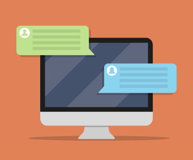 Sohbet iletisi içinde a düz çizmek ile bilgisayar monitörü.