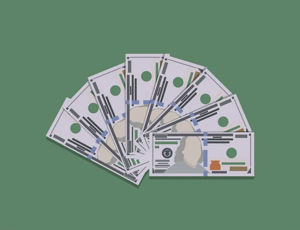 货币钞票风扇在一个平面设计 向量例证 — 图库矢量图片