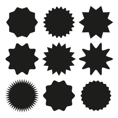 Yıldız patlaması, kuvvetli güneş ışığı rozetleri için tasarım kümesi. Vektör çizim.