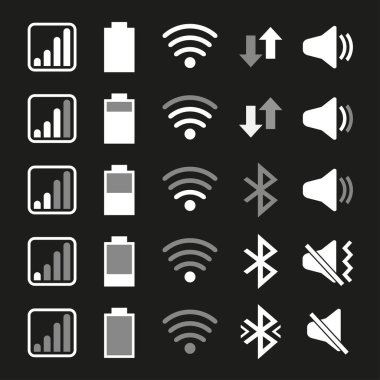 Cep telefonu sistemi için simgeler kümesi. Vektör çizim.