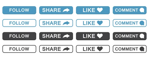 Set Von Follow Share Comment Button Icon Flachem Design — Stockvektor