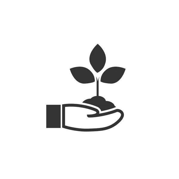 Planta en icono de la mano en diseño simple. Ilustración vectorial — Vector de stock