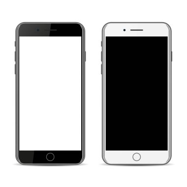 Beyaz arka planda izole siyah beyaz akıllı telefon