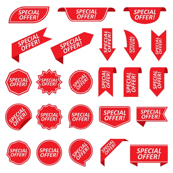 Conjunto de etiquetas vermelhas de oferta especial isoladas em fundo branco — Vetor de Stock