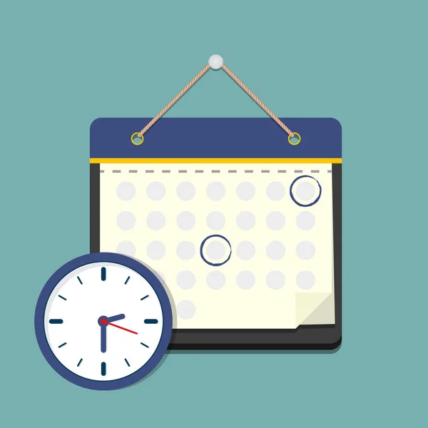 Calendário com relógio em um design plano. Conceito de programação — Vetor de Stock