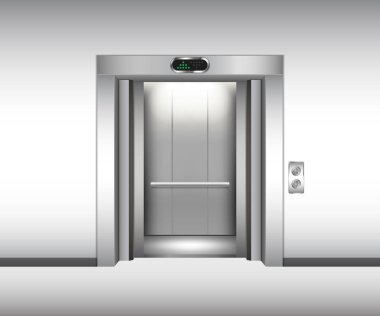 Gerçekçi açık metal Asansör mockup. Vektör Illustration
