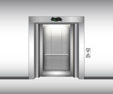 Realistic open metal elevator mockup. Vector illustration clipart