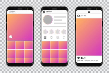 Mockup sosyal medya çerçeve ile akıllı telefonlar. Vektör çizim