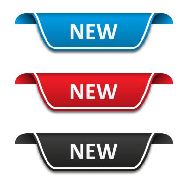 Yeni etiket seti. Dikkat kurdele rozeti. Vektör çizimi