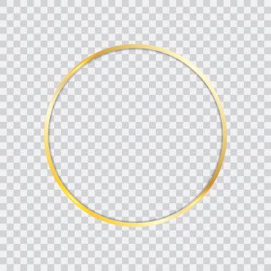 Şeffaf arka planda izole gölgelerle altın çerçeve. Vektör Illustration