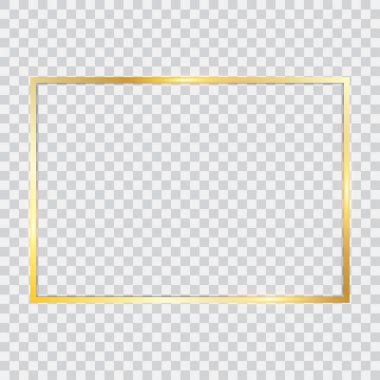 Şeffaf arka planda izole gölgelerle altın çerçeve. Vektör Illustration