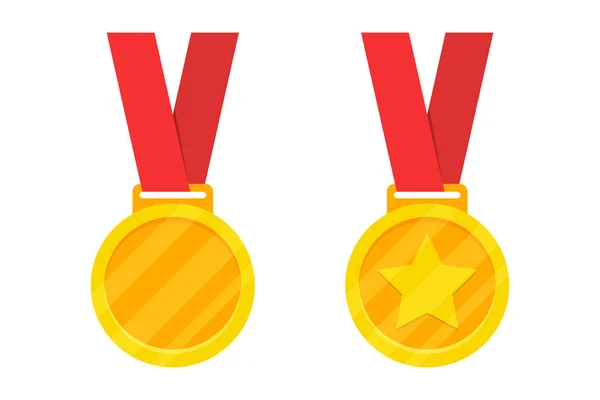 Goldmedaille mit roter Schleife. Vektorillustration — Stockvektor