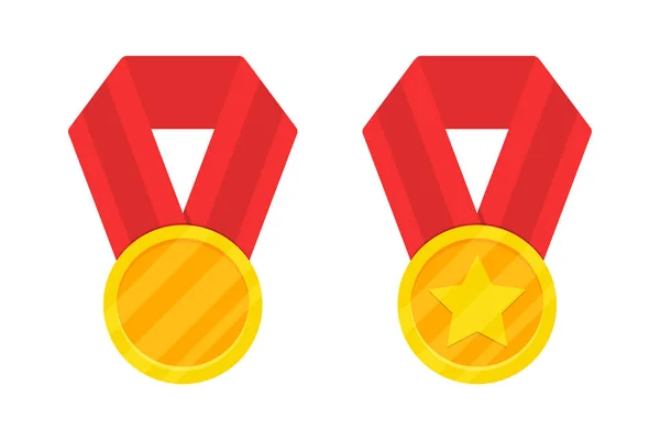 Golden award medal with red ribbon. Vector illustration — Stock Vector