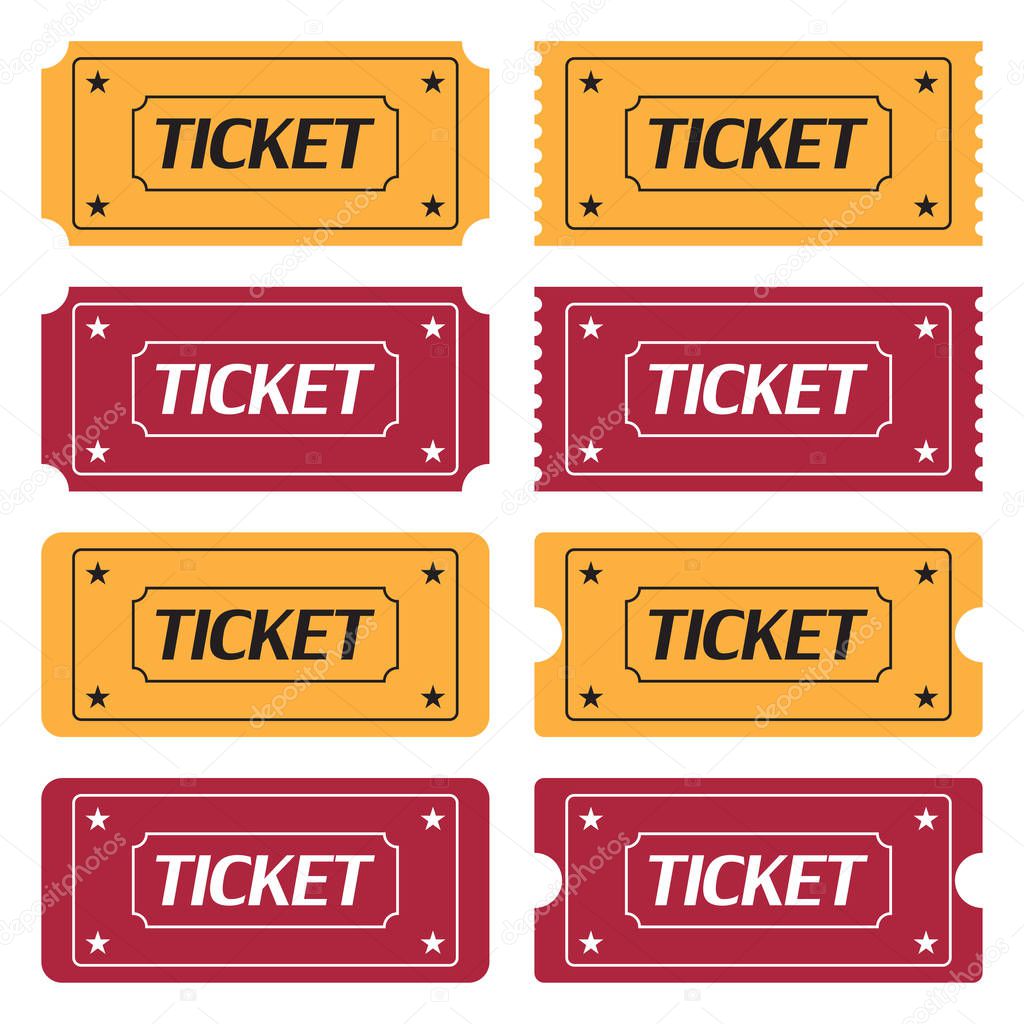 Set of ticket icons in a flat design on a white background