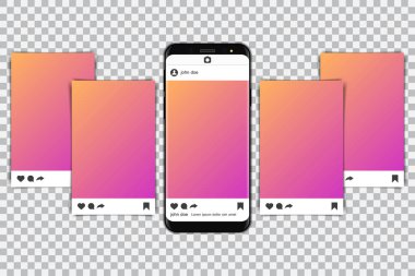 Mockup sosyal medya çerçeve ile akıllı telefonlar. Vektör çizim.