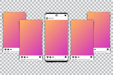 Mockup sosyal medya çerçeve ile akıllı telefonlar. Vektör çizim.