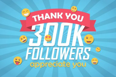300k takipçileri teşekkür ederiz tebrik arka plan ifade ile. Vektör çizimi
