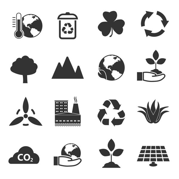 Набор природных и экологических икон в простом дизайне. Векторная иллюстрация

