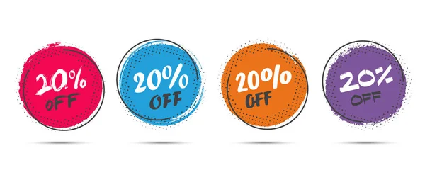 Set of grunge sticker with 20 percent off in a flat design with halftone. For sale, promotion, advertising — Stock Vector