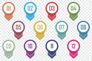 Set of number bullet point 1 to 12. Vector illustration clipart