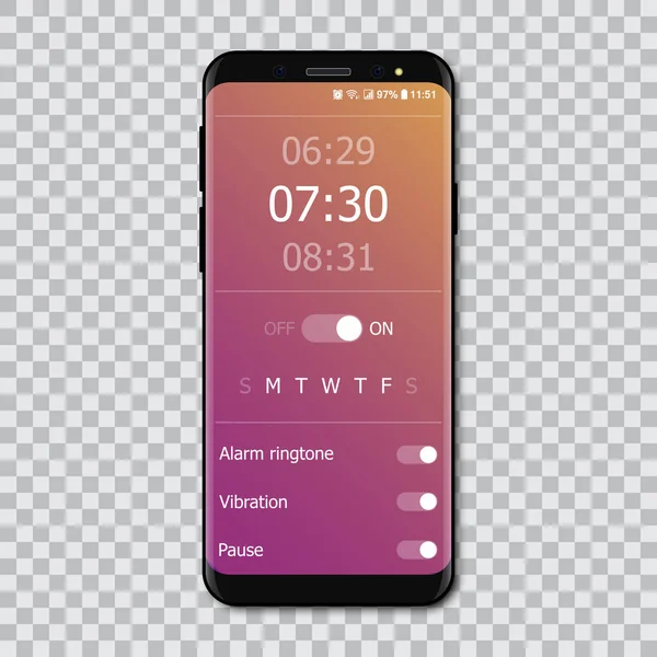 Smartphones met mockup-alarm interface. Vector illustratie — Stockvector