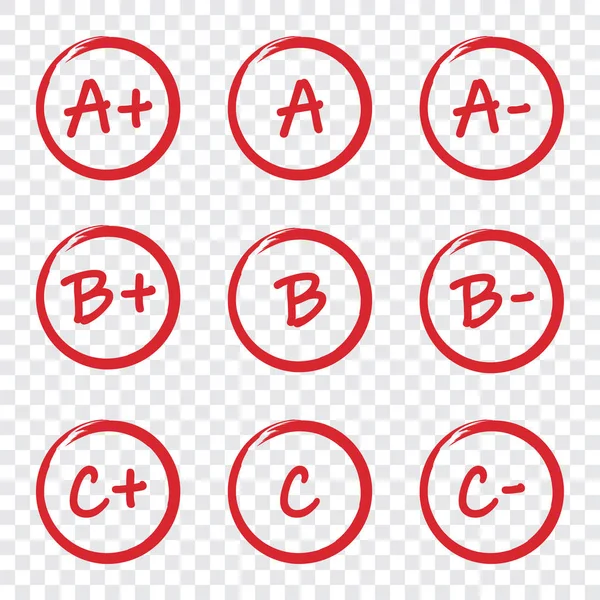 Set of grade result red circles on a transparent background — Stock Vector