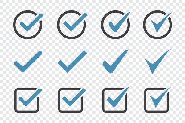 Набор значка галочки на прозрачном фоне