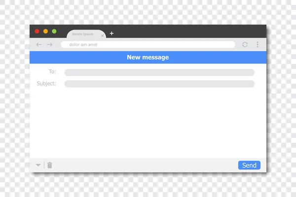 Nouveau modèle de cadre de fenêtre de navigateur de message avec ombre sur un fond transparent — Image vectorielle