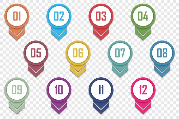 Set of number bullet point 1 to 12. Vector illustration — Stock Vector