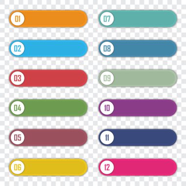 Sayı madde işareti noktası 1'den 12'ye ayarlayın. Bilgi grafiği öğeleri şablonu. Vektör çizimi