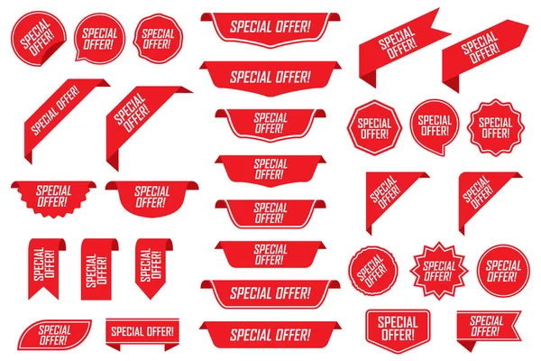 Set of special offer labels in red isolated on white background. Vector illustration — Stock Vector