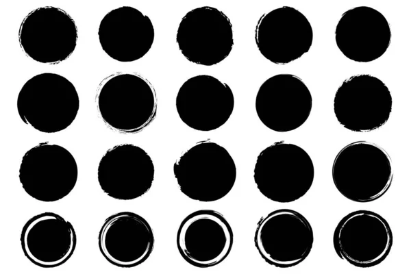 Set of hand drawn grunge black ink circle. Vector illustration — Stock Vector