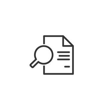 Beyaz arkaplan üzerinde basit bir tasarım içinde büyüteç çizgi simgesine sahip belge