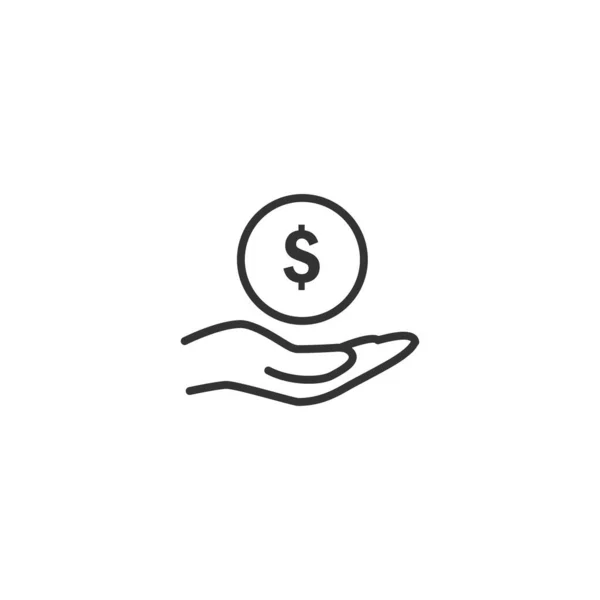 Рука с иконкой денежной линии в простой дизайн на белом фоне — стоковый вектор
