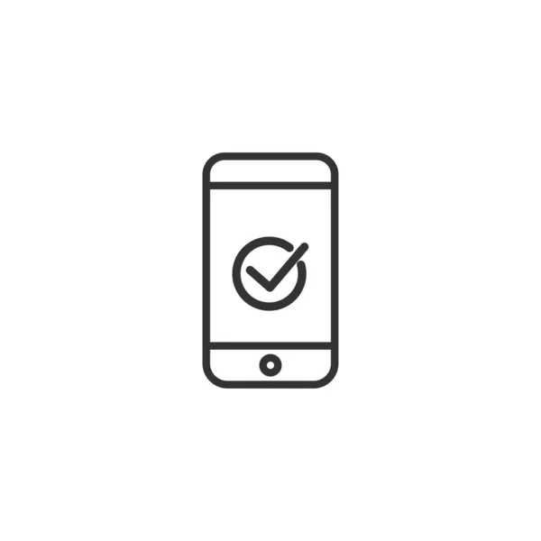 Smartphone mit Häkchenzeilensymbol in schlichtem Design auf weißem Hintergrund — Stockvektor