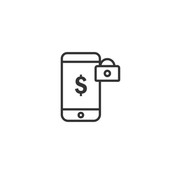 Icono de línea de protección de pago móvil en diseño simple sobre fondo blanco — Vector de stock