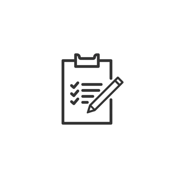 Lista de verificación con icono de línea de lápiz en diseño simple sobre un fondo blanco — Vector de stock