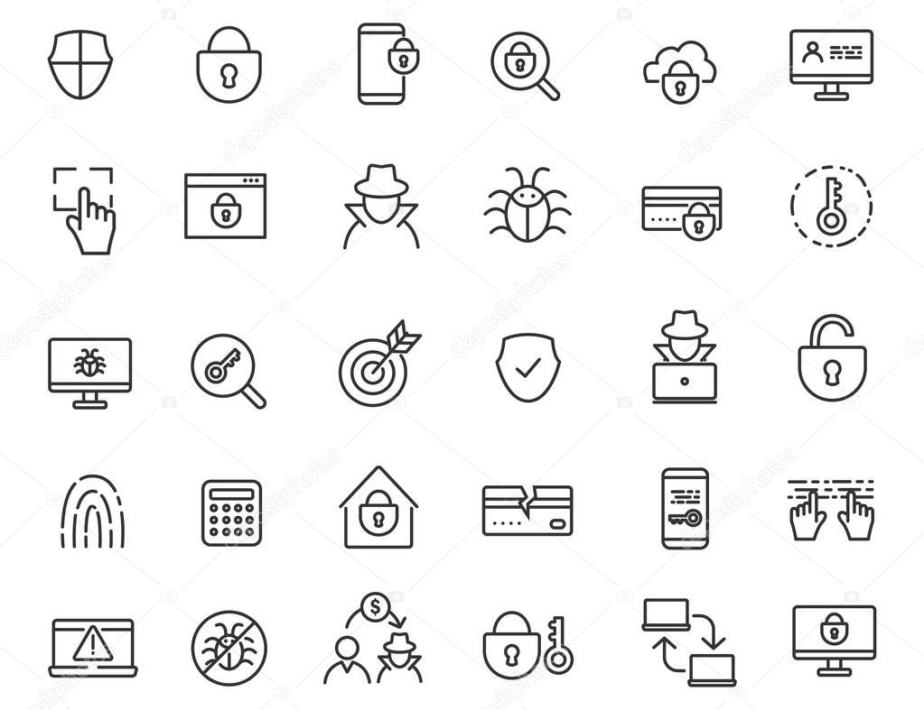 Set of linear criminal icons. Security icons in simple design. Vector illustration