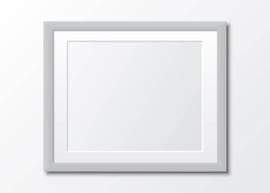 Gölgeli gerçekçi, gri, boş bir çerçeve. Fotoğraf çerçevesi beyaz arkaplan üzerinde maket