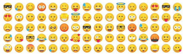 Big Set Ikon Senyum Emoticon Emoji Kartun Siap Emoticon Vektor - Stok Vektor