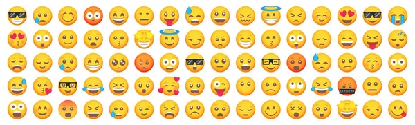 Grand Ensemble Icônes Sourire Émoticône Dessin Animé Emoji Ensemble Ensemble — Image vectorielle