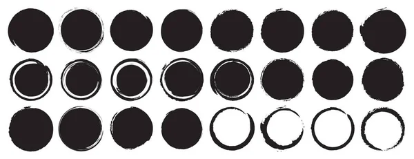 Set Black Grunge Circles Shapes White Background Paint Brush Stamp — Stock Vector